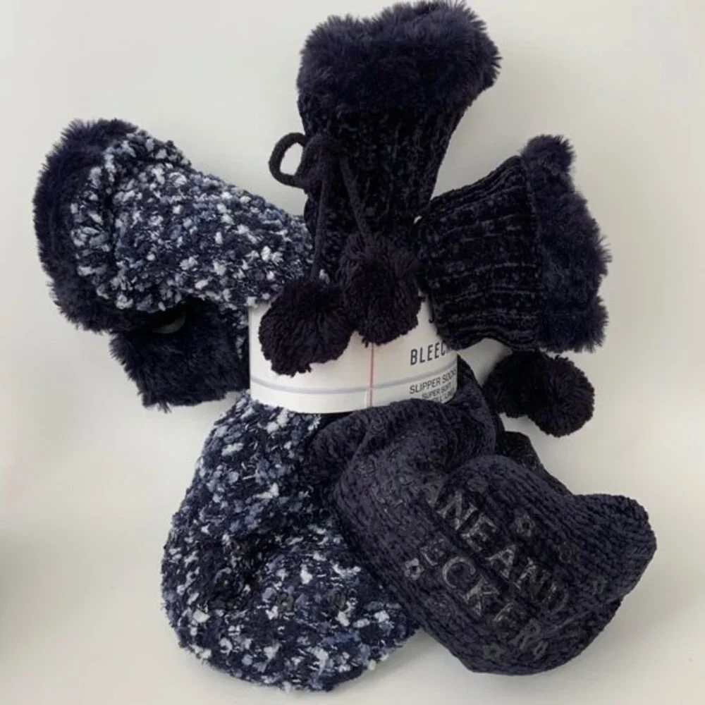 Jane & Bleecker Socks Size 4-10 Blue Super Soft Slipper Socks 2 pairs